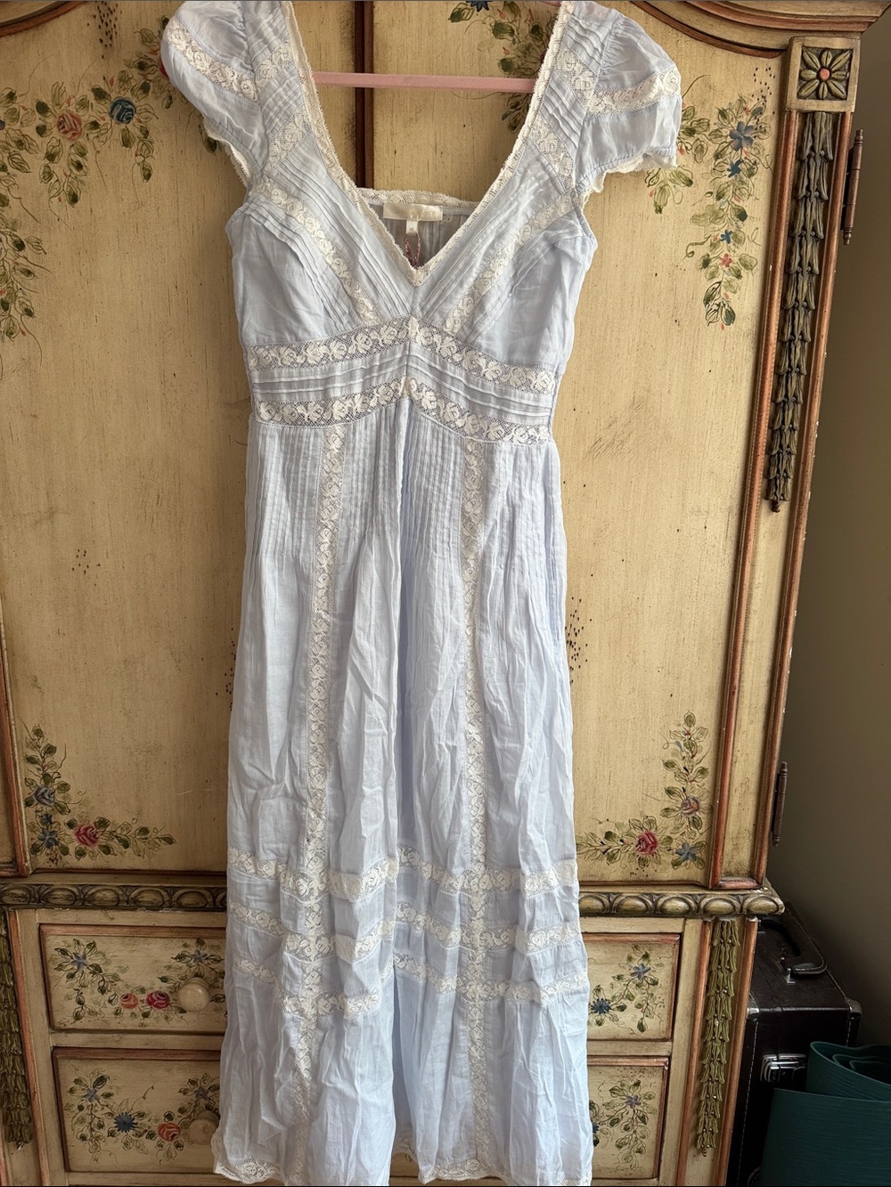 LoveShackFancy Light Blue Lace-Trim Maxi Dress - Women